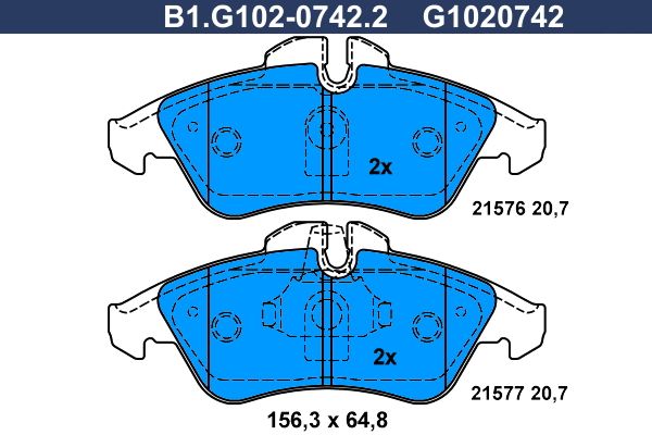 Колодки тормозные дисковые передние MERCEDES Sprinter, VOLKSWAGEN LT Galfer B1.G102-0742.2