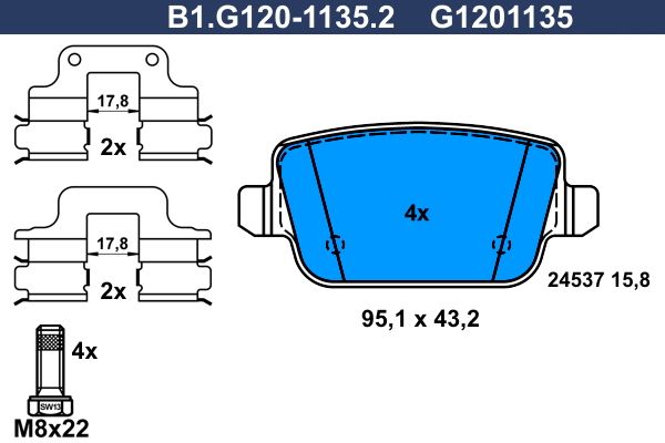 Колодки тормозные дисковые задние VOLVO S80, V70, XC70 Galfer B1.G120-1135.2  