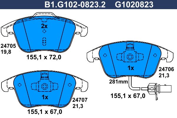 Колодки тормозные дисковые передние AUDI A4 Galfer B1.G102-0823.2 