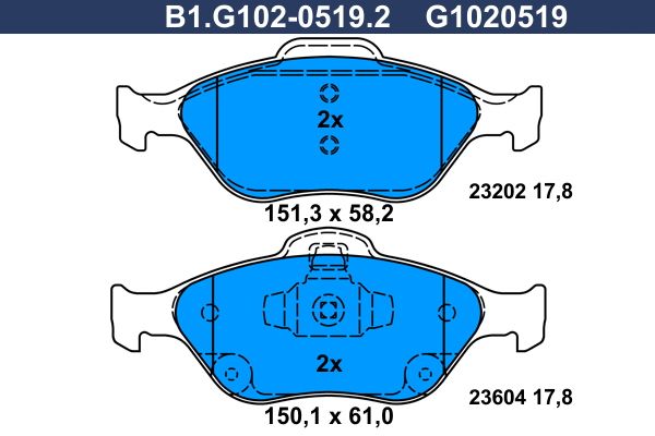 Колодки тормозные дисковые передние FORD Fiesta, MAZDA 121, TOYOTA YARIS Galfer B1.G102-0519.2