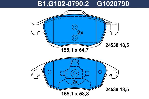 Колодки тормозные дисковые передние CITROEN Berlingo, C4, PEUGEOT 5008, Partner Galfer B1.G102-0790.2