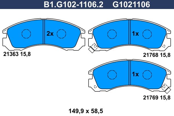 Колодки тормозные дисковые передние CITROEN C-Crosser, MITSUBISHI Galant, PEUGEOT 4007 Galfer B1.G102-1106.2