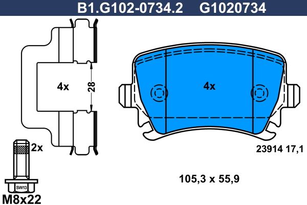 Колодки тормозные дисковые задние AUDI TT, SKODA Octavia, VOLKSWAGEN Passat Galfer B1.G102-0734.2