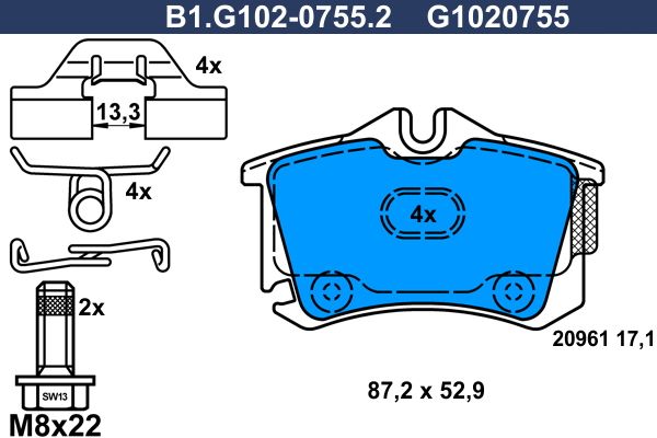 Колодки тормозные дисковые задние Galfer B1.G102-0755.2