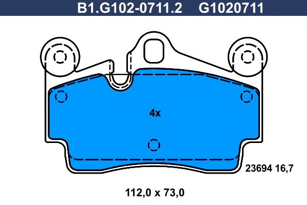Колодки тормозные дисковые задние AUDI Q7, PORSCHE Cayenne, VOLKSWAGEN Touareg Galfer B1.G102-0711.2