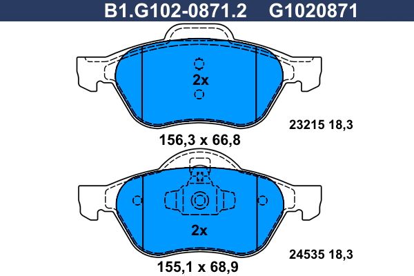 Колодки тормозные передние RENAULT Clio, Megane, Scenic Galfer B1.G102-0871.2  