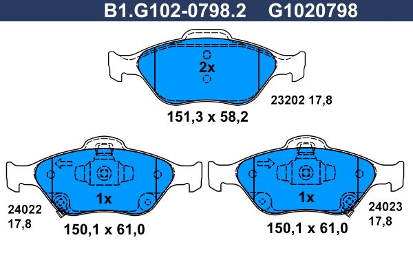 Колодки тормозные передние TOYOTA Yaris Galfer B1.G102-0798.2