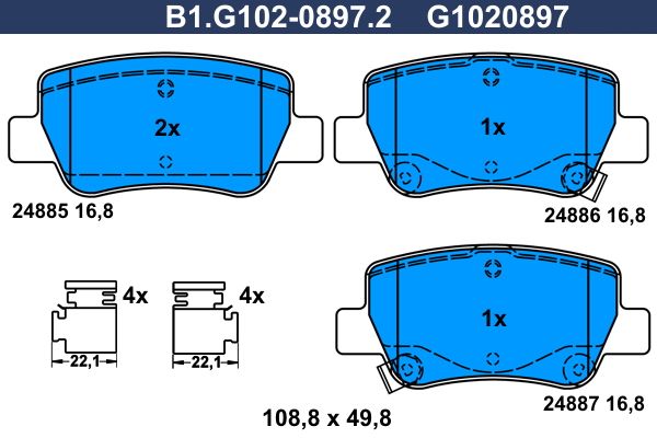 Колодки тормозные задние TOYOTA Avensis Galfer B1.G102-0897.2