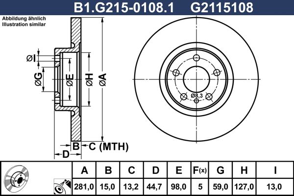 Диск тормозной передний ALFA ROMEO 156 Galfer B1.G215-0108.1, D=281 мм