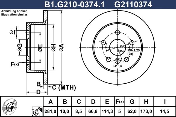 Диск тормозной задний TOYOTA CAMRY Galfer B1.G210-0374.1, D=281 мм