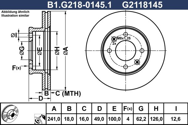 Диск тормозной передний HYUNDAI i10, KIA Picanto Galfer B1.G218-0145.1, D=241 мм