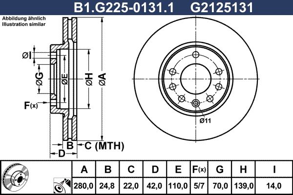 Диск тормозной передний OPEL Astra, CHEVROLET Viva Galfer B1.G225-0131.1, D=280 мм