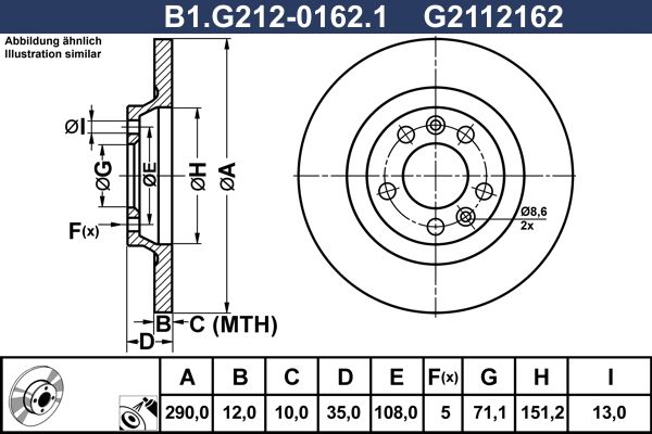 Диск тормозной задний CITROEN C5, DODGE RAM 2500, PEUGEOT 407, 508, 607 Galfer B1.G212-0162.1, D=290 мм