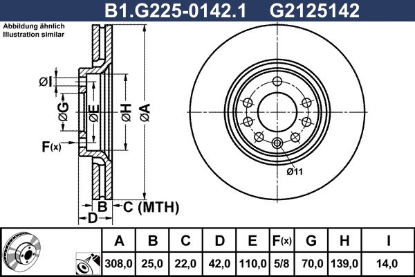 Диск тормозной передний OPEL Corsa, SAAB 9-5 Galfer B1.G225-0142.1, D=308 мм