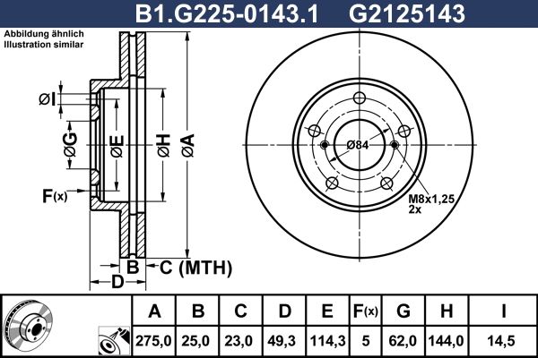 Диск тормозной передний TOYOTA Rav 4 Galfer B1.G225-0143.1, D=275 мм
