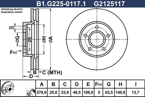Диск тормозной передний FORD C-Max, Focus, VOLVO C30, C70 Galfer B1.G225-0117.1, D=278 мм 