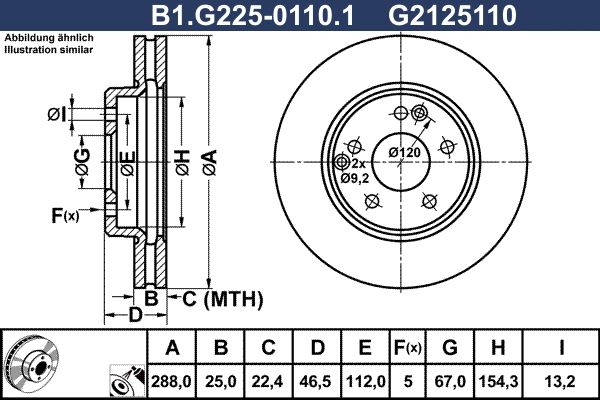 Диск тормозной передний MERCEDES CLK, SLK Galfer B1.G225-0110.1, D=288 мм 