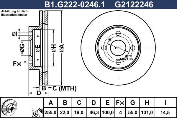 Диск тормозной передний TOYOTA Belta, Yaris Galfer B1.G222-0246.1, D=255 мм 