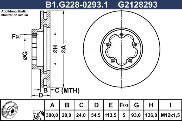 Диск тормозной передний FORD Transit Galfer B1.G228-0293.1, D=300 мм