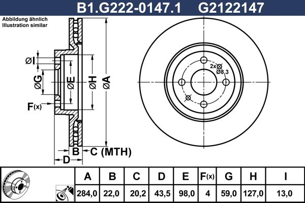 Диск тормозной передний ALFA ROMEO 155 Galfer B1.G222-0147.1, D=284 мм