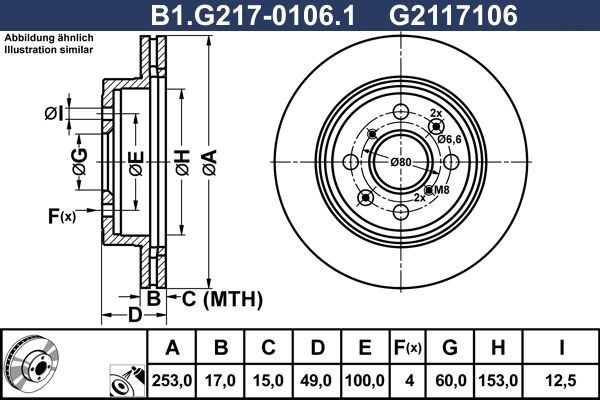 Диск тормозной передний OPEL Agila, SUBARU Justy, SUZUKI Ignis Galfer B1.G217-0106.1, D=253 мм