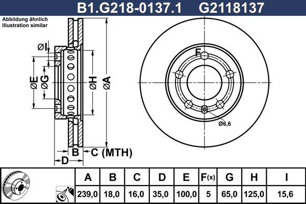 Диск тормозной передний SKODA Fabia, VOLKSWAGEN Polo Galfer B1.G218-0137.1, D=239 мм