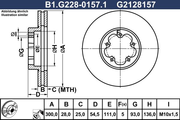 Диск тормозной передний FORD Tourneo, Transit Galfer B1.G228-0157.1, D=300 мм 