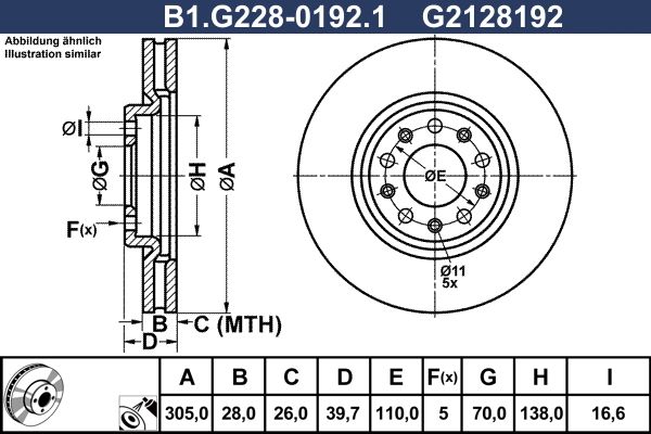 Диск тормозной передний ALFA ROMEO 159, Brera Galfer B1.G228-0192.1, D=305 мм 