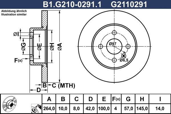 Диск тормозной задний OPEL Astra, Corsa Galfer B1.G210-0291.1, D=264 мм 