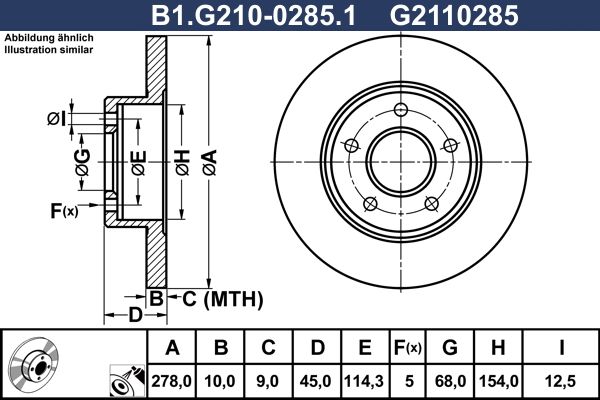 Диск тормозной задний MAZDA B-Serie, NISSAN Almera, Primera Galfer B1.G210-0285.1, D=278 мм 