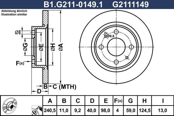 Диск тормозной задний ALFA ROMEO 145, 146, 155 Galfer B1.G211-0149.1, D=240.5 мм