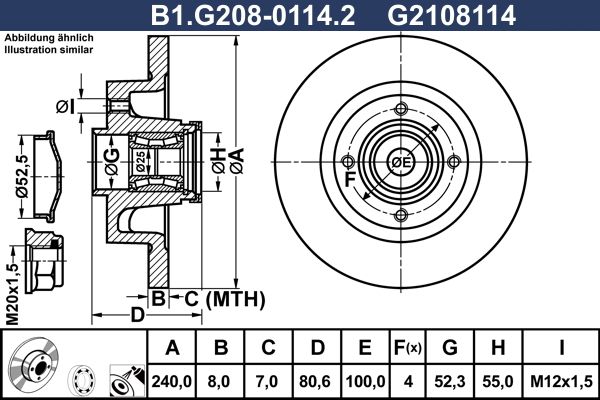 Диск тормозной задний RENAULT Clio, Megane Galfer B1.G208-0114.2, D=240 мм 