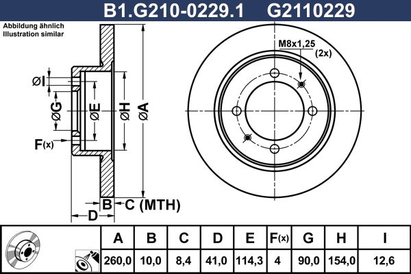 Диск тормозной задний MITSUBISHI Carisma, VOLVO S40 Galfer B1.G210-0229.1, D=260 мм