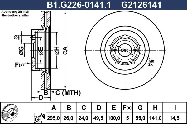 Диск тормозной передний TOYOTA Avensis Galfer B1.G226-0141.1, D=295 мм
