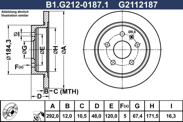 Диск тормозной задний OPEL Insignia, SAAB 9-5 Galfer B1.G212-0187.1, D=292 мм