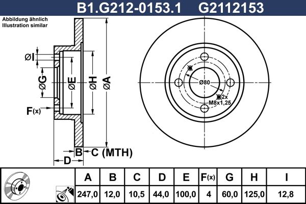 Диск тормозной передний OPEL Agila, SUZUKI Wagon Galfer B1.G212-0153.1, D=247 мм