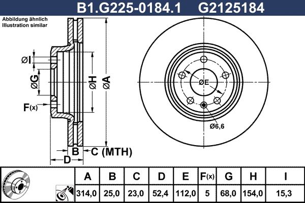Диск тормозной передний AUDI A4 Galfer B1.G225-0184.1, D=314 мм