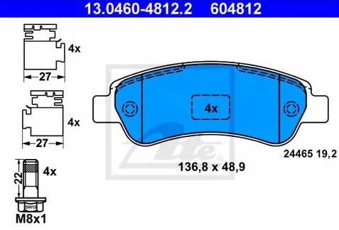 Колодки тормозные дисковые PEUGEOT BOXER Ate 13.0460-4812.2