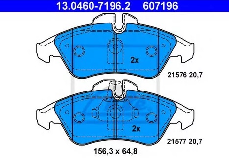 Колодки тормозные дисковые передние MERCEDES Sprinter, VOLKSWAGEN LT Ate 13.0460-7196.2