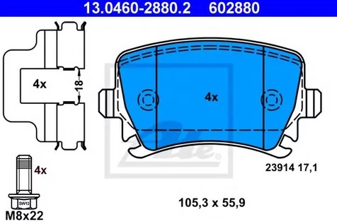 Колодки тормозные дисковые Audi, Skoda, Volkswagen Ate 13.0460-2880.2