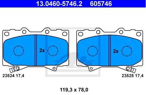 Колодки тормозные дисковые передние TOYOTA Land Cruiser, LEXUS LX Ate 13.0460-5746.2