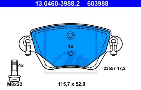 Колодки тормозные дисковые задние DODGE, FORD, JAGUAR, RENAULT Ate 13.0460-3988.2