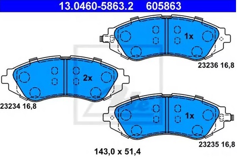 Колодки тормозные дисковые передние CHEVROLET Aveo, DAEWOO Gentra Ate 13.0460-5863.2