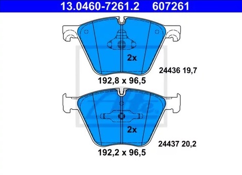 Колодки тормозные дисковые передние BMW 5, 7 Ate 13.0460-7261.2