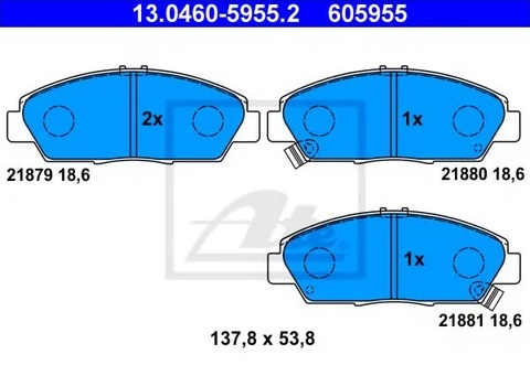 Колодки тормозные дисковые передние HONDA Accord, ROVER 600 Ate 13.0460-5955.2