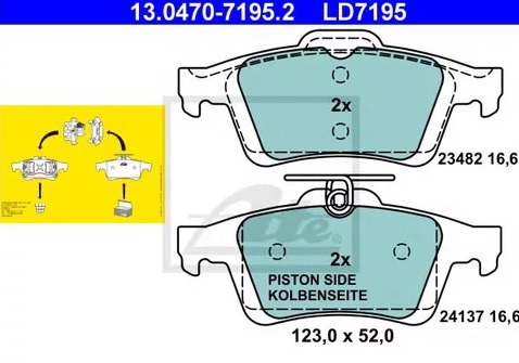 Колодки тормозные дисковые задние Ford, Mazda Ate 13.0470-7195.2