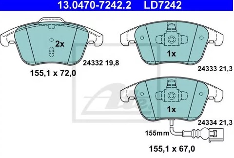 Колодки тормозные дисковые передние AUDI Q3, SEAT Alhambra, VOLKSWAGEN Sharan Ate 13.0470-7242.2