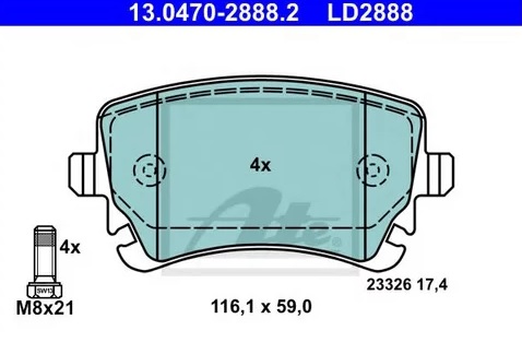 Колодки тормозные дисковые задние AUDI A6 Ate 13.0470-2888.2