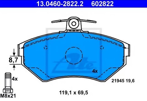 Колодки тормозные дисковые передние AUDI A4, VOLKSWAGEN Passat Ate 13.0460-2822.2