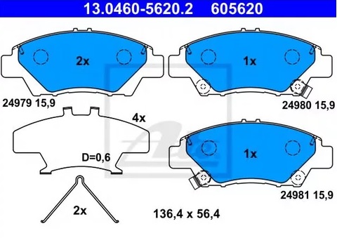 Колодки тормозные дисковые передние HONDA City, Insight Ate 13.0460-5620.2 
